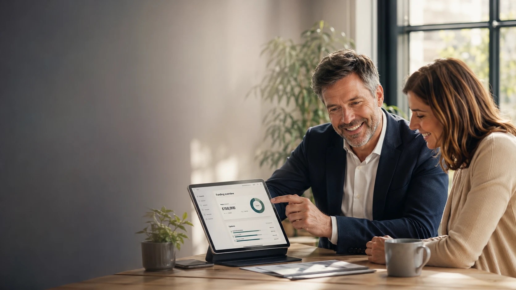 A business owner reviewing competing funding offers on a tablet.